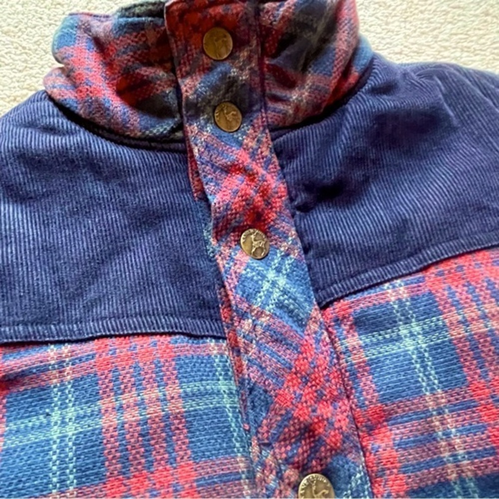 Kane & Unke Plaid Quilted Corduroy Vest Size Medium Navy Blue Burgundy Red - Picture 3 of 11